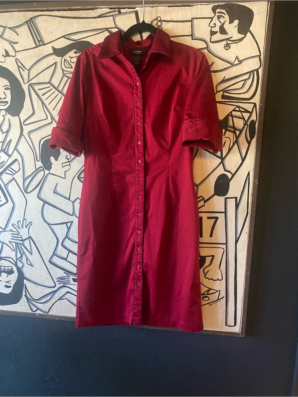 Express Red Button-Front Shirt Dress